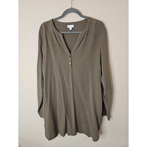 Pure J Jill Shirt Dress Women L Tunic Brown Textured Laganlook Neutral Tencel